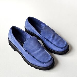 Franco Sarto Venezia Blue Nubuck Platform Loafers Lightweight Lug Sole Size 7.5M